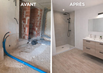 Création salle de bain avant après travaux plomberie évacuation réseaux douche moderne Toulon Var PACA