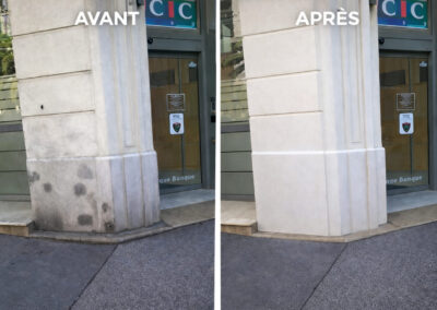 Ravalement façade banque CIC Bld Strasbourg avant après nettoyage réparation mur extérieur