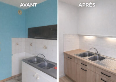 Rénovation cuisine avant après modernisation meuble évier carrelage mural FréjusVar PACA
