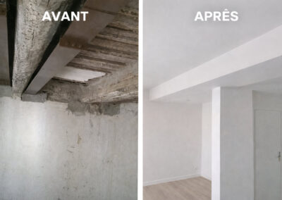 Rénovation plafond et structure appartement avant après avec reprise poutres et finition intérieure Toulon Var