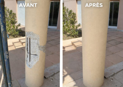 Réparation poteau béton fissuré avec fer apparent avant après rénovation façade Toulon Var PACA